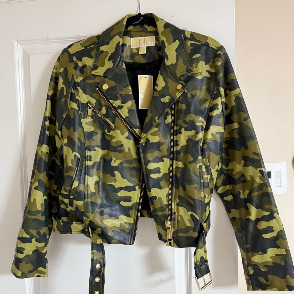 Michael Kors Green Camouflage Leather Jacket